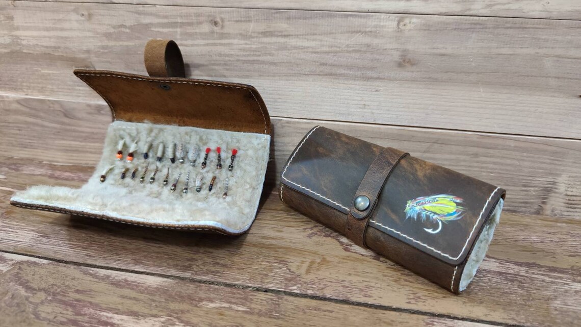 Personalized Leather Fly Fishing Wallet with Sheep skin Etsy
