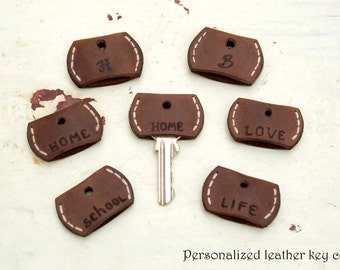 Personalized Set of Three- Leather Key Cover -Key Topper -Key Cap
