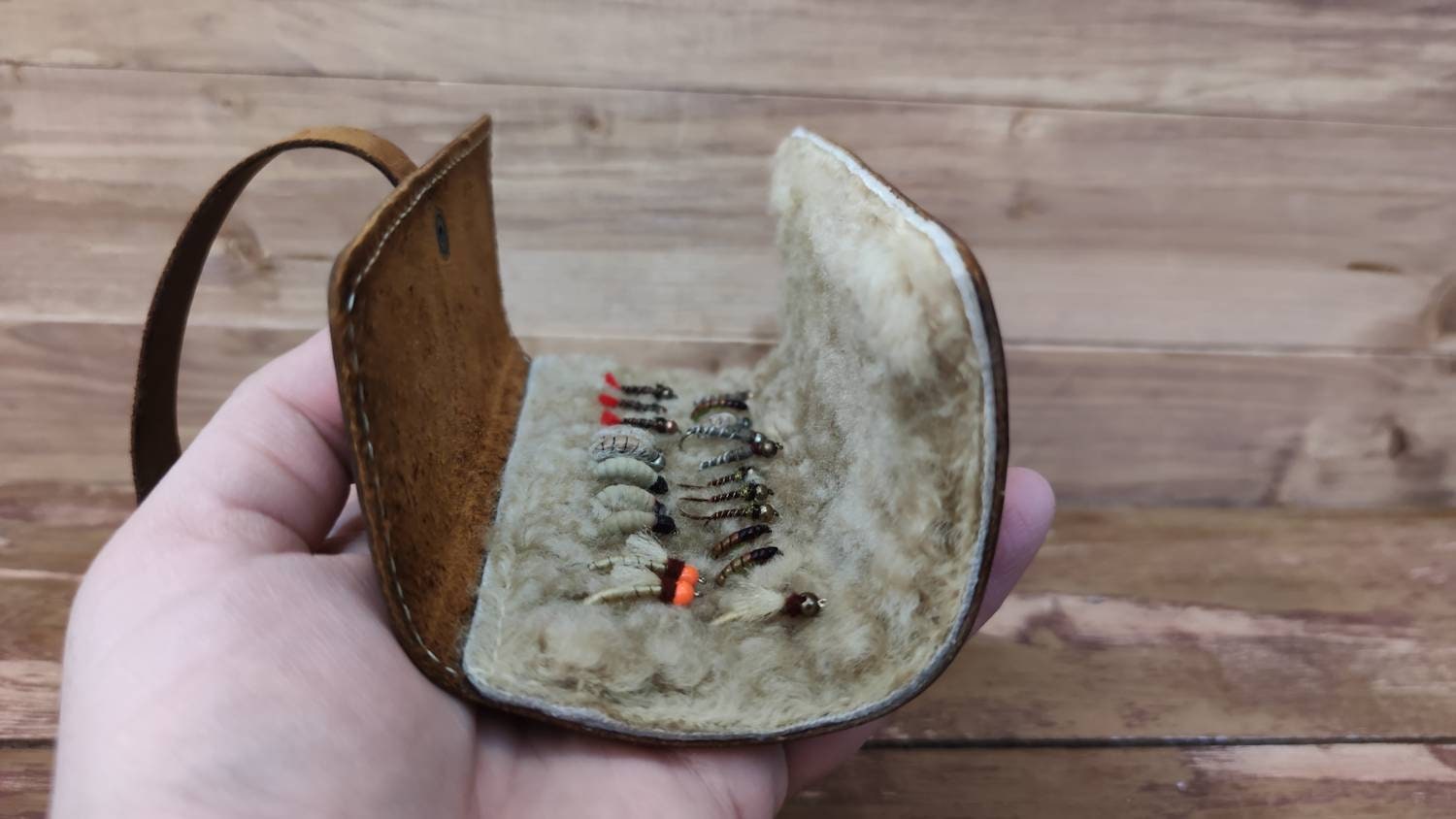 Portefeuille Vintage Pêche à La Mouche – Toile Et Cuir + 43 Mouches Mer/truite
