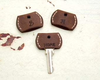 Personalized Set of Three- Leather Key Cover -Key Topper -Key Cap