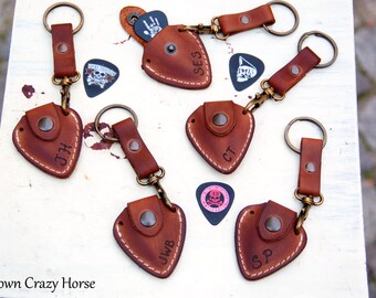 leather guitar pick holder with Initials - Include keychain & GIFT Strap-guitar pick pouch - fathers day gift -Personalized