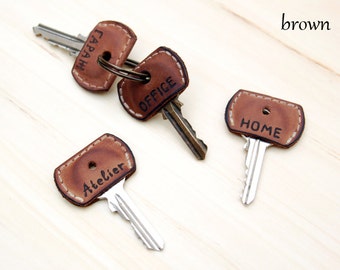 Personalized Set of FIVE - Leather Key Cover -Key Topper -Key Cap