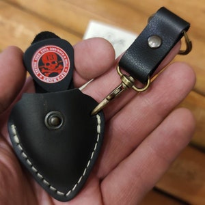 Personalized leather guitar pick holder with Initials and  keychain - fathers day gift