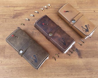 Personalized Leather Fly Fishing Wallet with Sheep skin -fishing wallets-fisherman gift-flies pouch-fly fishing gifts