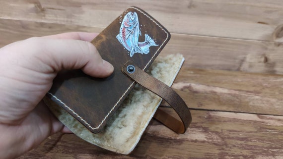 Personalized Leather Fly Fishing Wallet With Sheep Skin Trout