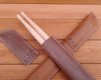 Personalized leather drumstick bag,  drumstick holder,leather  drumstick case ,pouch,drummer, drumsticks, percussion,gift for drummer,rock