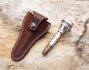 Personalized leather mouthpiece holder for trumpet with Initials - mouthpiece case-brass accessories- mouthpiece pouc