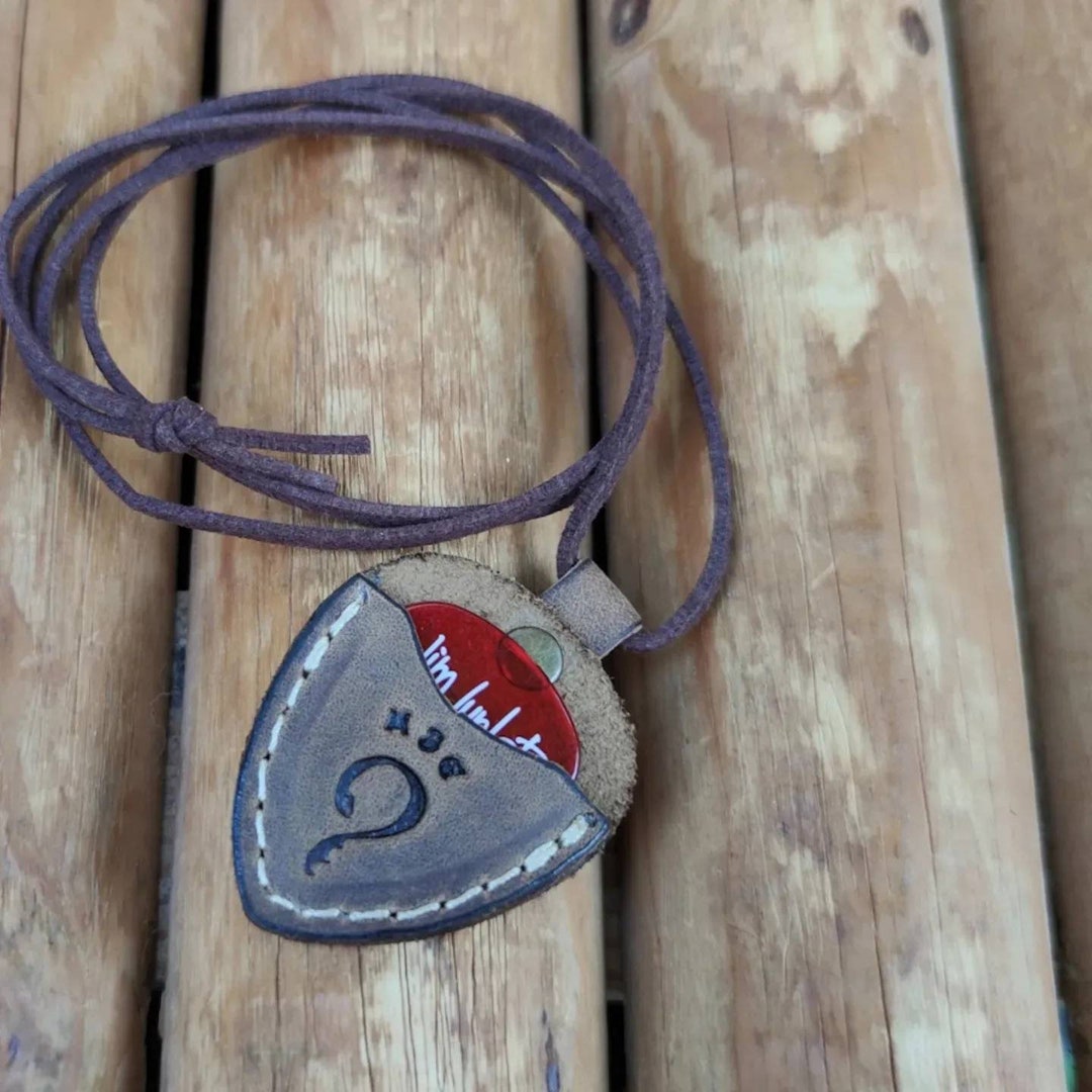 Personalized Leather Guitar Pick Holder With Initials necklace Fathers