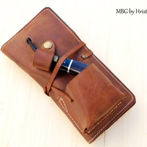 Personalized Leather Pipe & Tobacco Pouch -Pipe Roll - Leather Pipe Bag - Leather Pipe Case - Pipe holder - tooled pipe pouch
