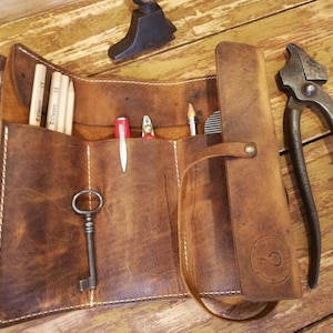 Personalized leather pencil case wrap, tool bag roll ,pencil organizer,tool organizer roll , makeup case,crazy horse leather