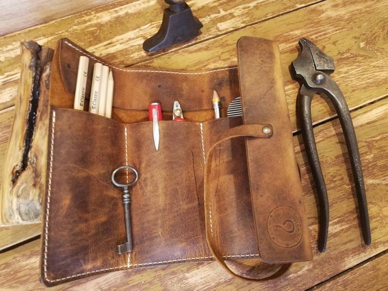 Personalized leather pencil case wrap tool bag roll pencil Etsy