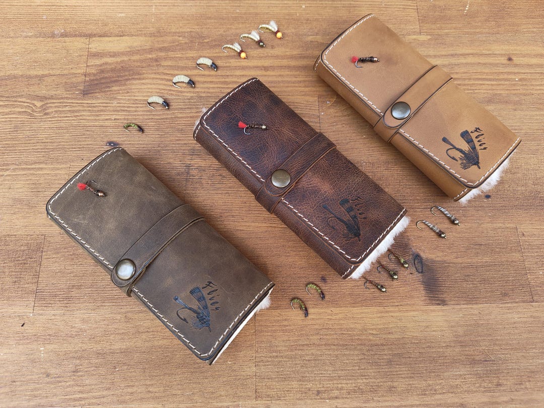 Personalized Leather Fly Fishing Wallet With Sheep Skin -fishing ...