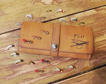 Personalized Leather Fly Fishing Wallet with Sheep skin -fishing wallets-fisherman gift-flies pouch-fly fishing gifts