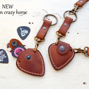 Personalized leather guitar pick holder with Initials and  keychain - fathers day gift
