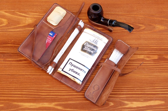 Personalized Leather Pipe & Tobacco Pouch Set - Include Leather Pipe  Cleaner Pouch and Gift - Leather Pipe Stands