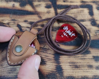 Personalized  leather guitar pick  nacklace holder with Initials - fathers day gift, leather guitar pick case ,pouch
