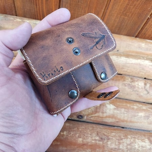 Cartera de cuero personalizada para pesca con mosca con piel de oveja - carteras de pesca - regalo para pescadores - bolsa para moscas - regalos para pesca con mosca