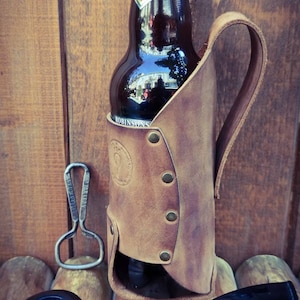 Personalized leather beer holster,leather beer holder,  beverage holder, water bottle holder,can holder,Leather bottle holder,