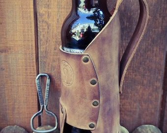 Personalized leather beer holster,leather beer holder,  beverage holder, water bottle holder,can holder,Leather bottle holder,