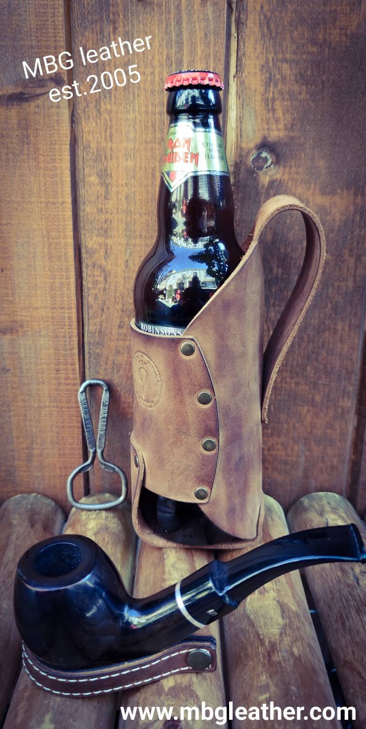 Personalized leather beer holster,leather beer holder,  beverage holder, water bottle holder,can holder,Leather bottle holder,