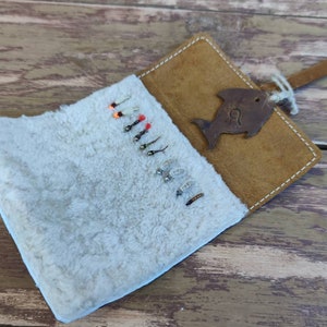 Personalized Leather Fly Fishing Wallet with Sheep skin fishing wallets-fisherman gift-flies pouch-fly fishing gifts image 7