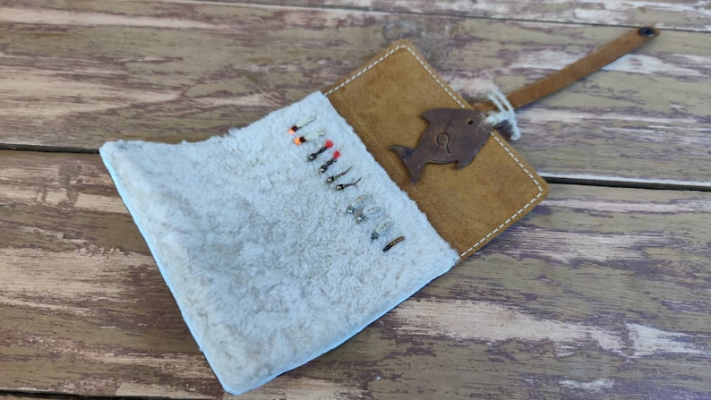 Personalized Leather Fly Fishing Wallet with Sheep skin fishing wallets-fisherman gift-flies pouch-fly fishing gifts image 7