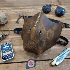 Personalisierte Leder Gesichtsmaske, Biker-Maske, Motorrad-Maske, Steampunk-Maske