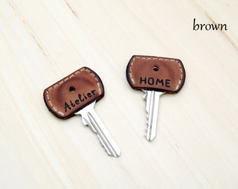 Personalized Set of Two- Leather Key Cover -Key Topper -Key Cap