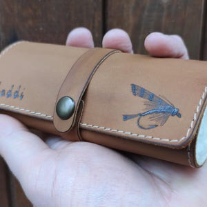 Cartera de cuero personalizada para pesca con mosca con piel de oveja - carteras de pesca - regalo para pescadores - bolsa para moscas - regalos para pesca con mosca