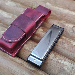 Personalized Leather harmonica case for one 10 hole diatonic harmonica