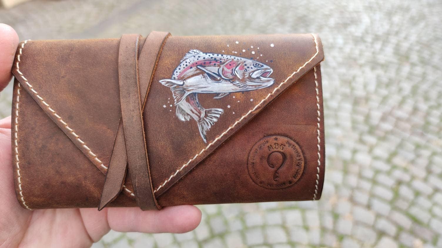 Personalized Leather Fly Fishing Wallet With Sheep Skin Trout | Etsy