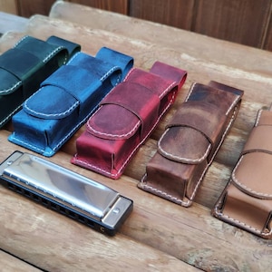 Personalized Leather harmonica case for one 10 hole diatonic harmonica