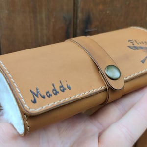 Cartera de cuero personalizada para pesca con mosca con piel de oveja - carteras de pesca - regalo para pescadores - bolsa para moscas - regalos para pesca con mosca