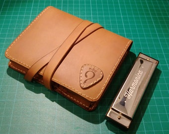 Estuche de armónica de cuero personalizado para tres armónicas diatónicas de 10 agujeros