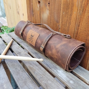 Personalized leather drumstick bag, drumstick holder,leather drumstick case ,pouch,drummer, drumsticks, percussion,gift for drummer,rock image 10