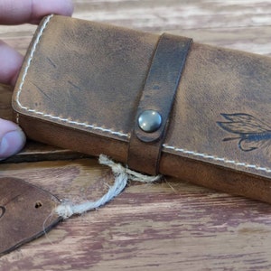 Personalized Leather Fly Fishing Wallet with Sheep skin fishing wallets-fisherman gift-flies pouch-fly fishing gifts image 3
