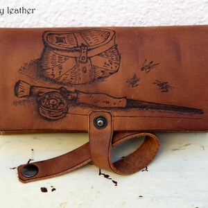 Cartera de cuero para pesca con mosca personalizada con pirograbado e iniciales - carteras de pesca - regalo para pescadores - bolsa para moscas - regalos para pesca con mosca