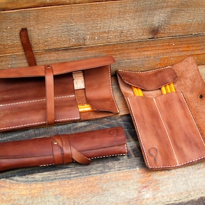 Personalized leather pencil case wrap, tool bag roll ,pencil organizer,tool organizer roll , makeup case, crazy horse leather, pen