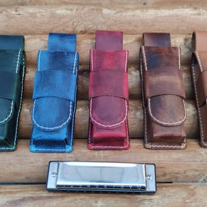 Personalized Leather harmonica case for one 10 hole diatonic harmonica