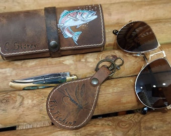 Portafoglio in pelle personalizzato per la pesca a mosca con pelle di