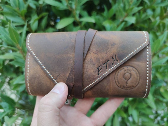 Personalized Leather Fly Fishing Wallet with Sheep Skin -Fishing wallets-fisherman gift-flies pouch-fly Fishing Gifts