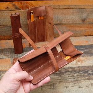 Personalized leather pencil case wrap, tool bag roll ,pencil organizer,tool organizer roll , makeup case, crazy horse leather, pen