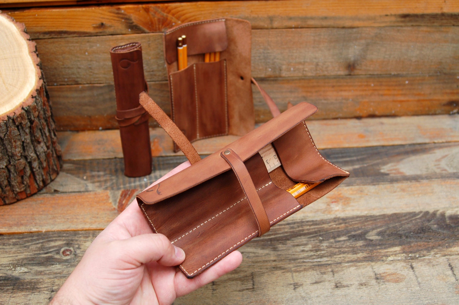 Personalized leather pencil case wrap tool bag roll pencil Etsy