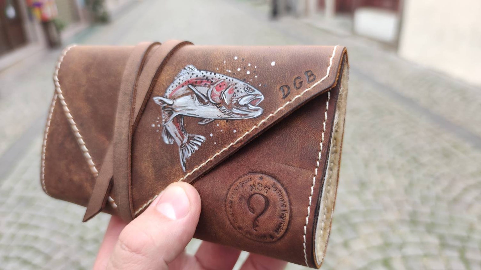 Real Fish Wallet Personalized Leather Fly Fishing Wallet With Sheep Skin- Trout Jumping ...