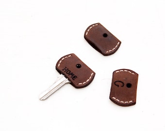 Personalized Set of Three- Leather Key Cover -Key Topper -Key Cap