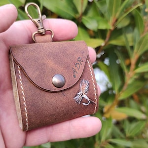 Cartera de cuero personalizada para pesca con mosca con piel de oveja - Carteras de pesca con mosca pintadas a mano personalizadas - Regalo para pescadores - Bolsa para moscas