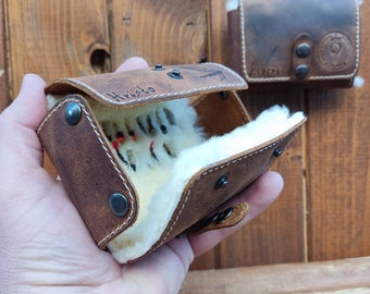 Personalized Leather Fly Fishing Wallet with Sheep skin -fishing wallets-fisherman gift-flies pouch-fly fishing gifts