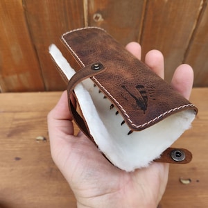 Personalized Leather Fly Fishing Wallet with Sheep skin -fishing wallets-fisherman gift-flies pouch-fly fishing gifts image 4