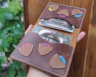 Personalized leather guitar pick and strings wallet , guitar pick holder,leather guitar pick case ,pouch,plectrum,pick,strings