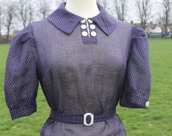 Loretta- Mid-1930s inspired blouse in original vintage swiss dot cotton